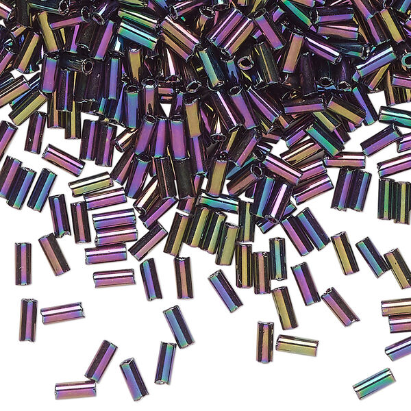 Bugle bead glass 1pk #2 round tube, 50 gram opaque red iris black image number 0