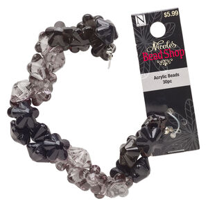 Bead mix, acrylic, pkg/30, 15x11mm top-drilled flower, grey and dark grey.