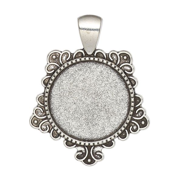 Pendant, glue-in, antique silver-finished "pewter" (zinc-based alloy), 37x29mm single-sided pentagram with 20mm round setting. Sold per pkg of 2. image number 0