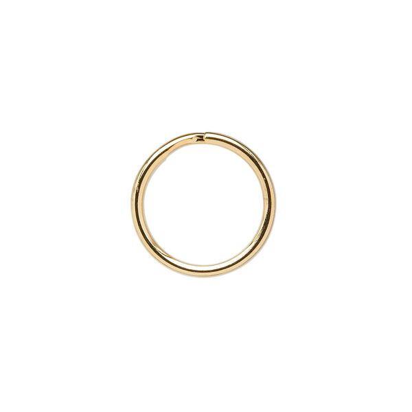 Split ring, gold-finished steel, 15mm round, 13.6mm inner diameter. Sold per pkg of 100. image number 0