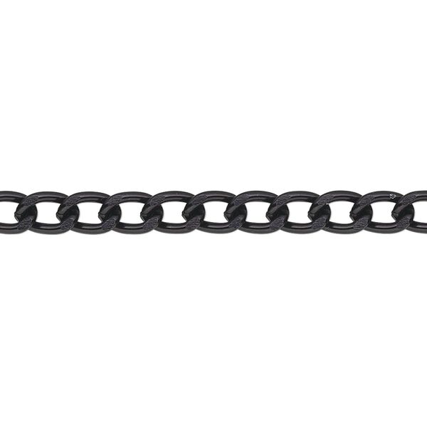 Chain, anodized aluminum, black, 4mm curb. Sold per pkg of 5 feet. image number 0