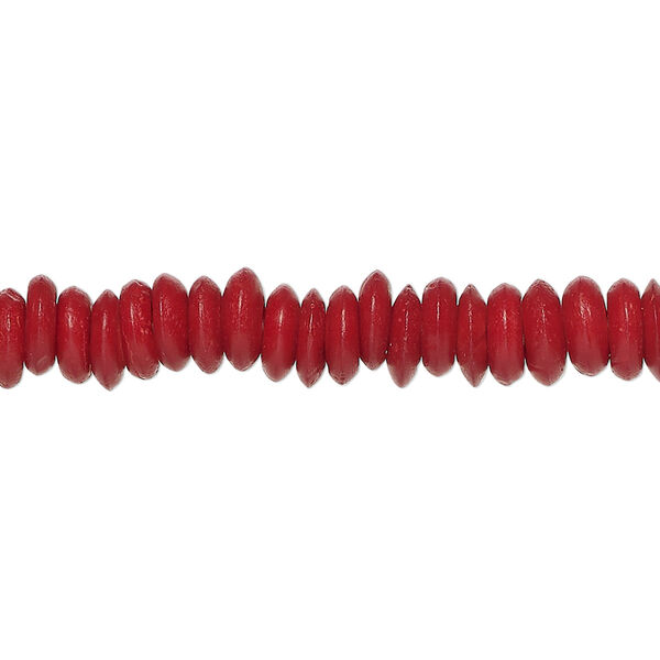 Bead, bone (dyed), red, 7x2mm saucer, Mohs hardness 2-1/2. Sold per 15-1/2" to 16" strand. image number 0