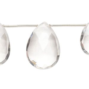 Quartz crystal 1pkg10, hand-cut top-drilled faceted puffed teardrop bead natural graduated 15x11mm-24x17mm
