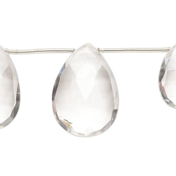 Quartz crystal 1pkg10, hand-cut top-drilled faceted puffed teardrop bead natural graduated 15x11mm-24x17mm image number 0
