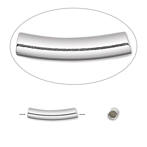 Bead, sterling silver, 15x3mm curved round tube. Sold per pkg of 10. image number 0