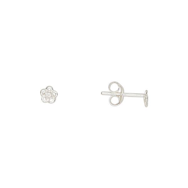 Earstud sterling silver / Preciosa crystal 1pkg2, 4mm flower / earnuts included, Create Compliments® crystal clear 1 pair image number 0