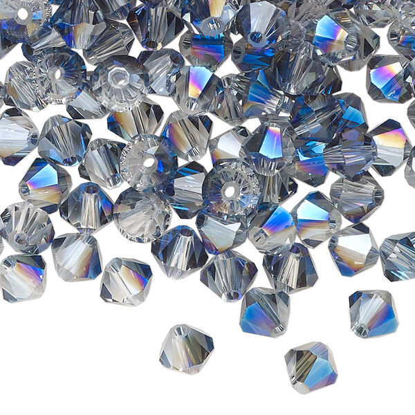Bead, glass, translucent crystal light blue, 6mm faceted bicone. Sold per pkg of 144 (1 gross). image number 0