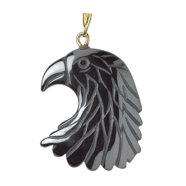 Pendant, Hemalyke™ (man-made) and gold-plated brass and steel, 29x25mm single-sided eagle head with closed loop. Sold per pkg of 2. image number 0