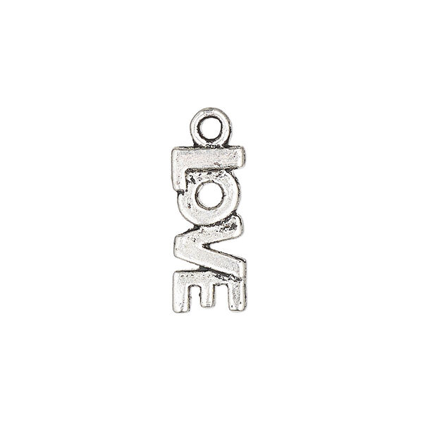 Charm, antique silver-plated "pewter" (zinc-based alloy), 18x8mm single-sided "LOVE." Sold per pkg of 10. image number 0