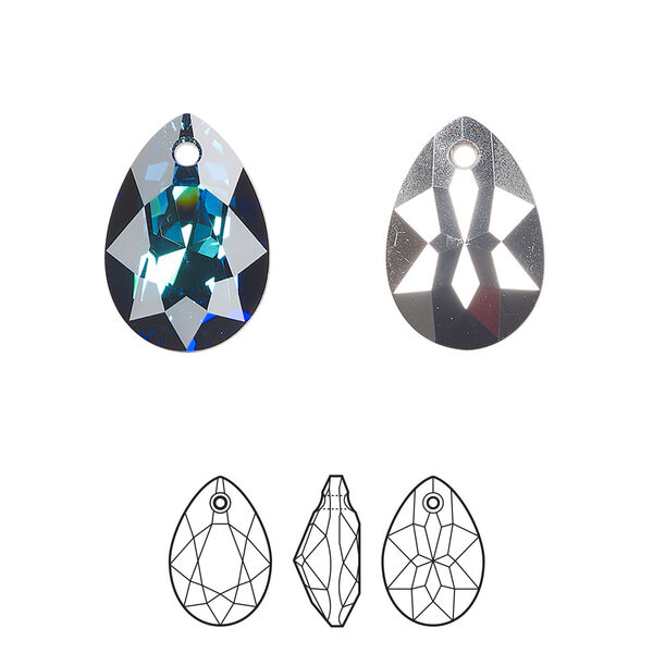 Drop 2pk crystal Bermuda blue P, Crystal Passions® 16x11mm pendant pear cut 6433 image number 0