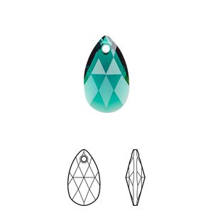 Drop 2pk emerald, Crystal Passions® 16x9mm pendant pear 6106