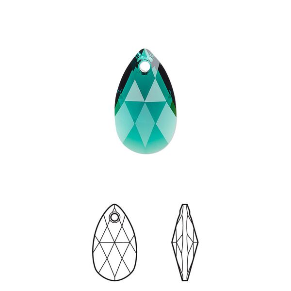 Drop 2pk emerald, Crystal Passions® 16x9mm pendant pear 6106 image number 0