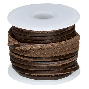Cord, leather (dyed) 1pkg5yd, brown, 2mm flat, per spool.