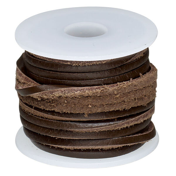 Cord, leather (dyed) 1pkg5yd, brown, 2mm flat, per spool. image number 0