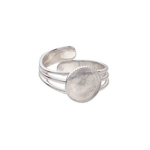Ring, Almost Instant Jewelry®, sterling silver, 11mm wide with 10mm round glue-in setting, adjustable from size 7 to 9. Sold individually.