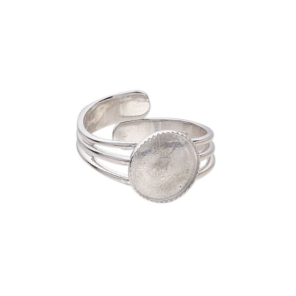 Ring, Almost Instant Jewelry®, sterling silver, 11mm wide with 10mm round glue-in setting, adjustable from size 7 to 9. Sold individually. image number 0