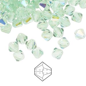 Bead 24pk chrysolite AB, Preciosa Czech crystal 6mm bicone
