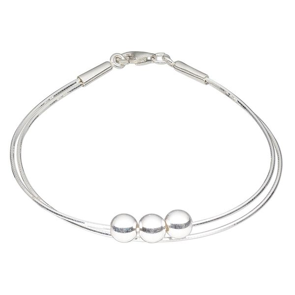 Bracelet, 2-strand, sterling silver, 1mm square snake with 6mm ball, 7-1/2 inches with lobster claw clasp. Sold individually. image number 0