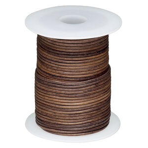 Cord, leather (dyed) 1pkg25yd, antique dark brown, 1.5mm round, per spool.