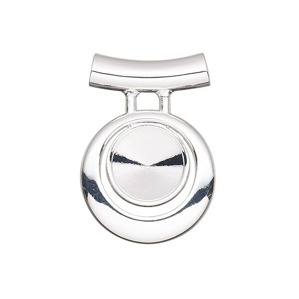 Pendant, Almost Instant Jewelry®, silver-finished "pewter" (zinc-based alloy), 28x20mm single-sided round go-go, 3.5mm hole with SS47 rivoli setting and tube bail. Sold individually. image number 0