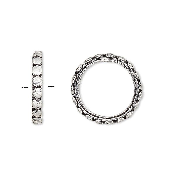 Bead, antique silver-plated brass, 18x2.5mm rondelle with dots and 13.5mm hole. Sold per pkg of 2. image number 0