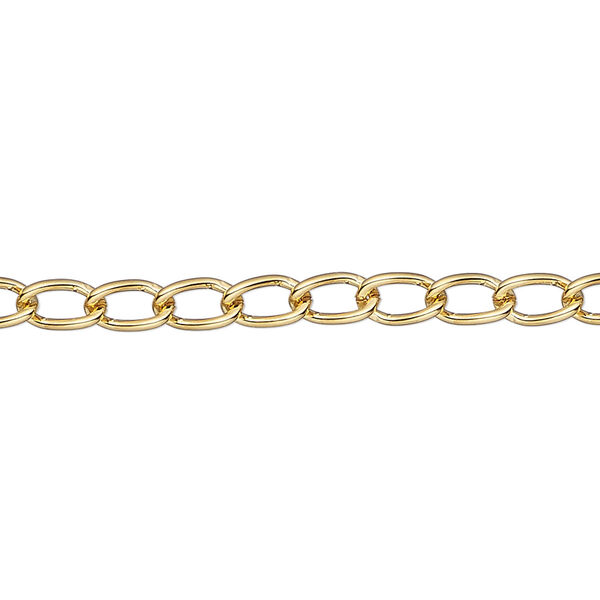 Chain, gold-plated brass, 4mm curb. Sold per pkg of 50 feet. image number 0