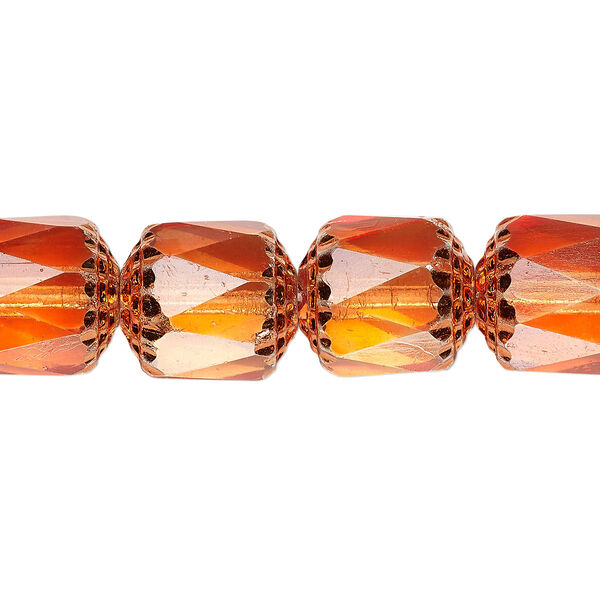 Bead, Czech dipped décor glass, tangerine Apollo, 10mm round cathedral. Sold per 15-1/2" to 16" strand. image number 0
