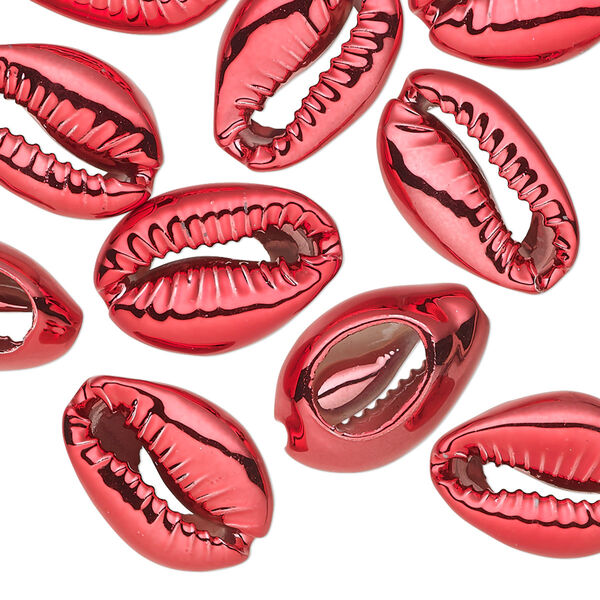 Component, electroplated cowrie shell, red, 16x11mm-19x12mm hand-cut cowrie, Mohs hardness 3-1/2. Sold per pkg of 10. image number 0