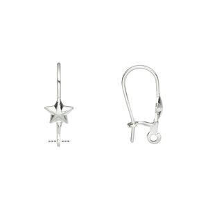 Ear wire kidney 1pkg10 silver-plated, 18mm / 6mm star / open loop, 20-21 gauge brass 5 pair