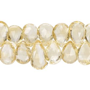Citrine 1pkg1, hand-cut top-drilled faceted puffed teardrop bead 8 inch graduated 10x8mm-15x10mm