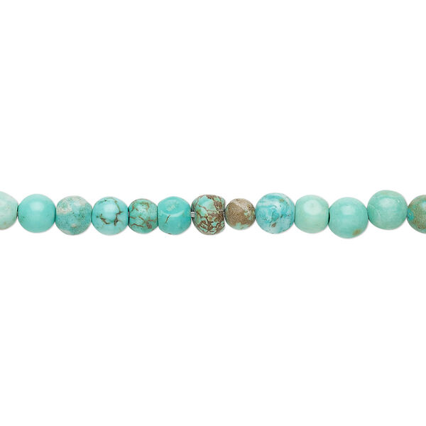 Bead, magnesite (dyed / stabilized), green, 4mm round, D grade, Mohs hardness 3-1/2 to 4. Sold per 15-inch strand. image number 0