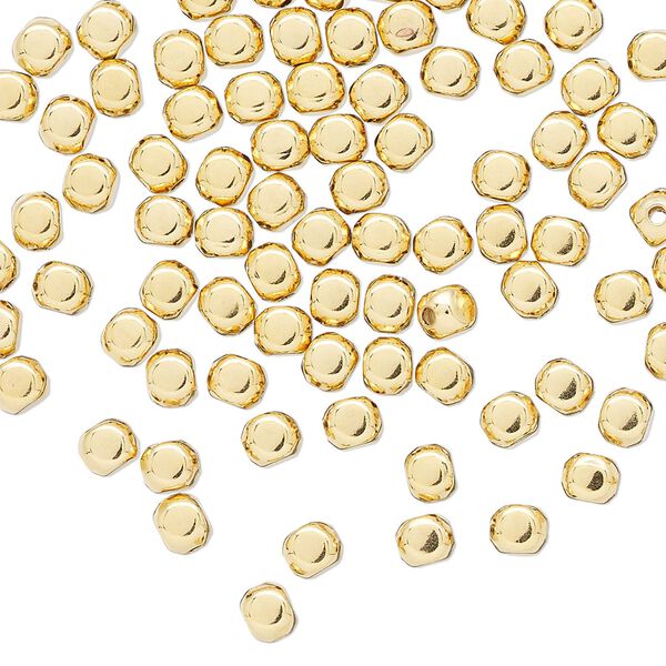 Bead, gold-plated brass, 4x3mm rounded rectangle. Sold per pkg of 100. image number 0