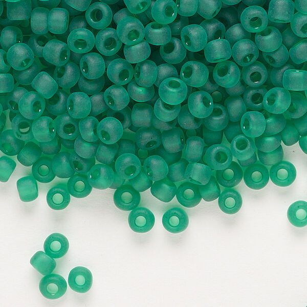 Seed bead, Dyna-Mites™, glass, transparent matte jade green, #6 round. Sold per 1/2 kilogram pkg. image number 0