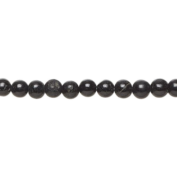Black tourmaline 1pkg1, hand-cut round bead natural 14 inch 4-5mm image number 0