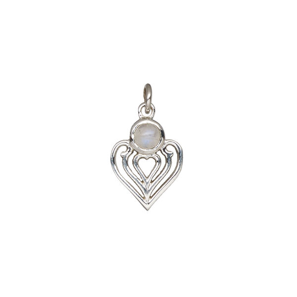 Rainbow moonstone / sterling silver 1pkg1, heart drop natural antiqued 14x11mm image number 1