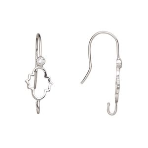 Ear wire fishhook 1pkg2 rhodium-plated sterling silver / cubic zirconia, 25mm fancy diamond / open hook, 21 gauge clear 1 pair