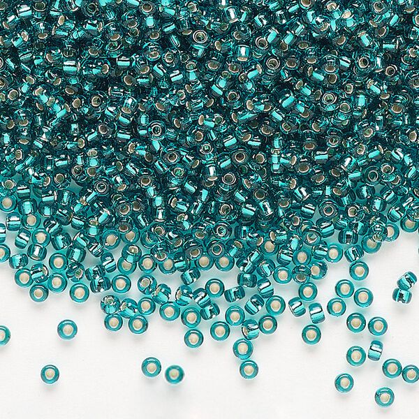 Seed bead, Miyuki, glass, pkg/25g, #11 rocaille, transparent silver-lined teal (RR-2425). image number 0