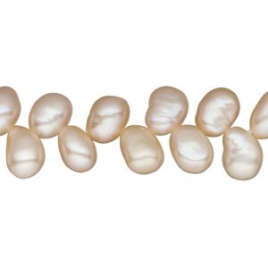 Pearl, cultured freshwater, peach, 8x6mm-10x7mm top-drilled flat-sided rice, C grade. Sold per 15-inch strand.