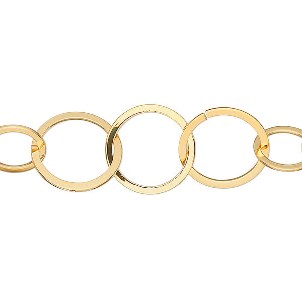 Chain, gold-plated brass, 14mm flat round cable. Sold per pkg of 5 feet. image number 0