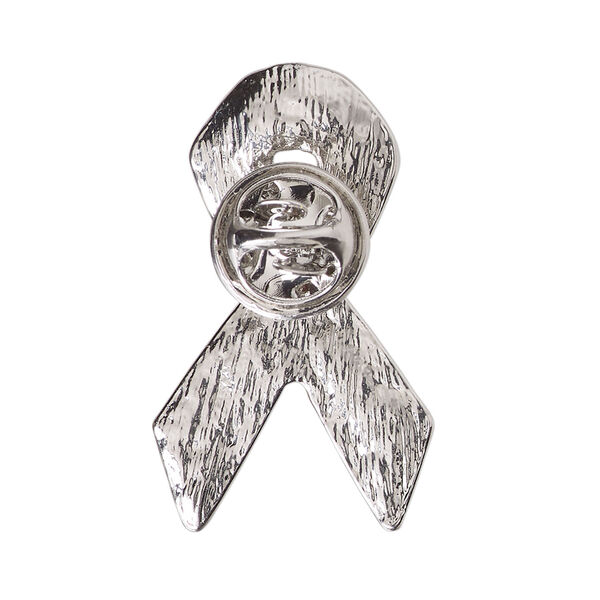 Spot pin 1pkg1, imitation rhodium-plated "pewter" (zinc alloy) / glass rhinestone, pink, 35x21mm awareness ribbon image number 1