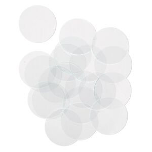 Design element, glass, clear, 1-inch flat round with cut edges. Sold per pkg of 20.