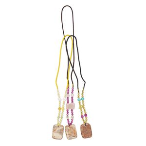 Multi-gemstone / acrylic / glass 1pkg3, rounded rectangle pendant necklace mix continuous loop 20 inch 40x30mm