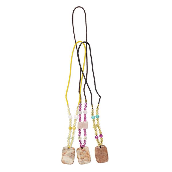 Multi-gemstone / acrylic / glass 1pkg3, rounded rectangle pendant necklace mix continuous loop 20 inch 40x30mm image number 0