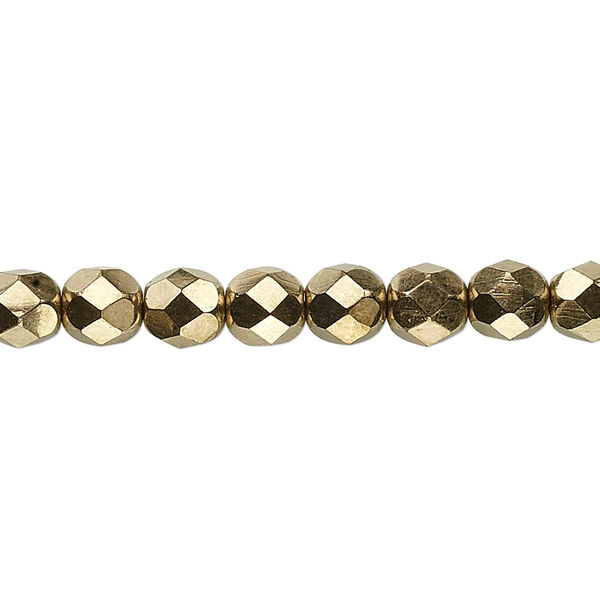 Bead, Czech fire-polished glass, opaque light bronze, 6mm faceted round. Sold per 15-1/2" to 16" strand, approximately 65 beads. image number 0