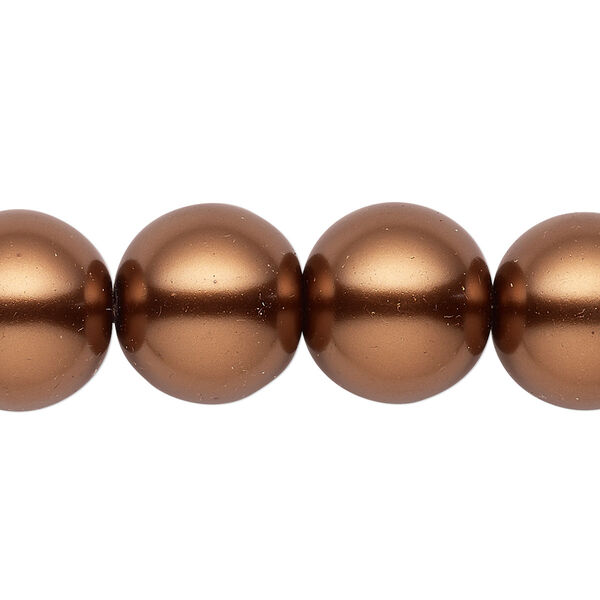 Bead, crystal pearl, antique copper, 15-16mm round. Sold per 15-1/2" to 16" strand, approximately 25 beads. image number 0