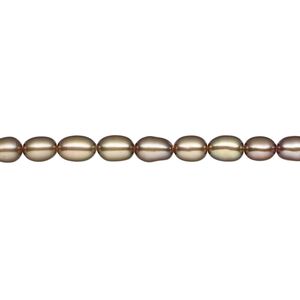 Pearl, cultured freshwater (dyed), iris gold, 4-5mm rice, B- grade, Mohs hardness 2-1/2 to 4. Sold per 15-inch strand.