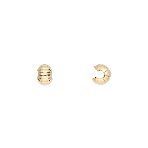 Crimp cover, gold-plated brass, 5mm corrugated round. Sold per pkg of 500. image number 0