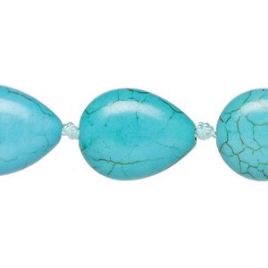 Bead, resin, blue, 20x15mm puffed teardrop, Sold per 15-1/2" to 16" strand.