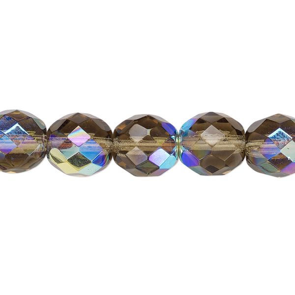 Bead, Czech fire-polished glass, smoke AB, 10mm faceted round. Sold per pkg of 600 (1/2 mass). image number 0