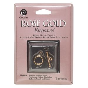 Clasp, toggle, rose gold-plated copper and lacquer, 11.5mm round. Sold individually.